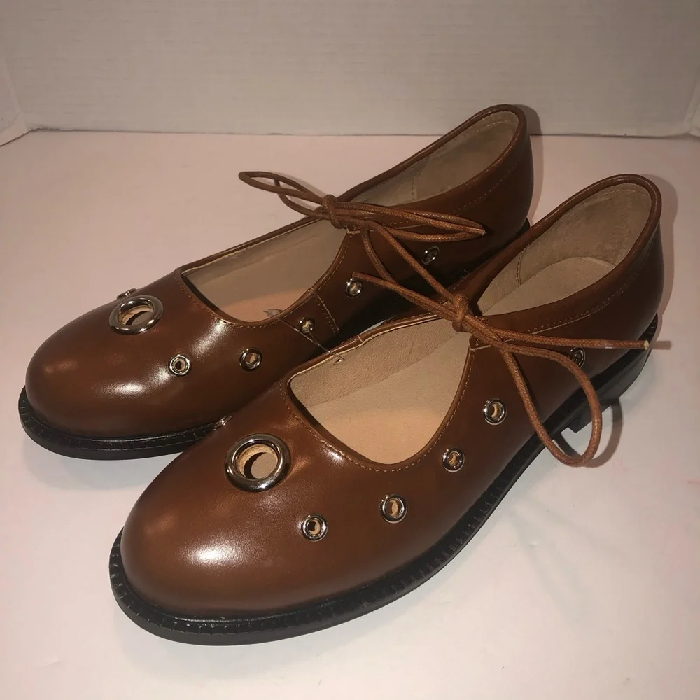 New All Black x Free People Ms. Reinforcer Studded Tie Mary Jane Flats 41 - Picture 4 of 7